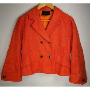 Carlisle 100% Raw Silk Blazer Jacket Sz 4 Orange Double Breasted Lined